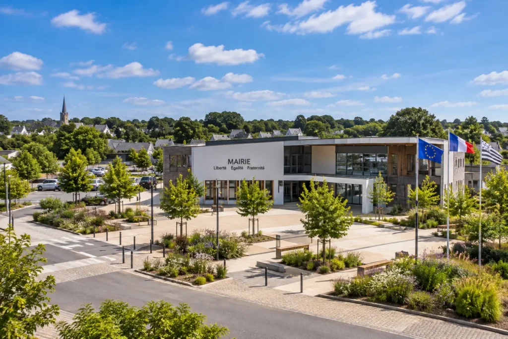 Le centre de Plescop et sa mairie, destination des retours à domicile en VTC depuis Vannes