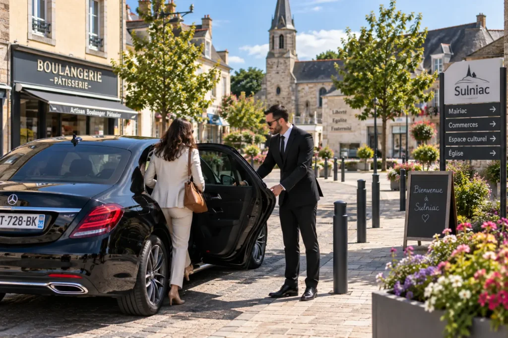 Un chauffeur VTC Hermine Cab raccompagne ses passagers à Sulniac, dans la campagne à l'est de Vannes