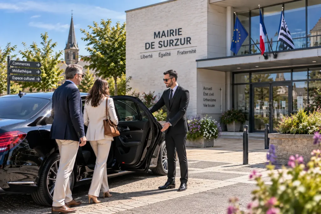 Un chauffeur VTC Hermine Cab raccompagne ses passagers à Surzur, dans la campagne du Morbihan